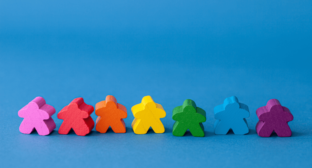 A group of multi coloured blocks representing people